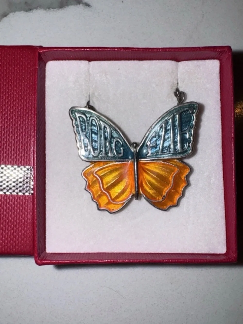 Gorgeous brand name Borgezie, butterfly enamel necklaces